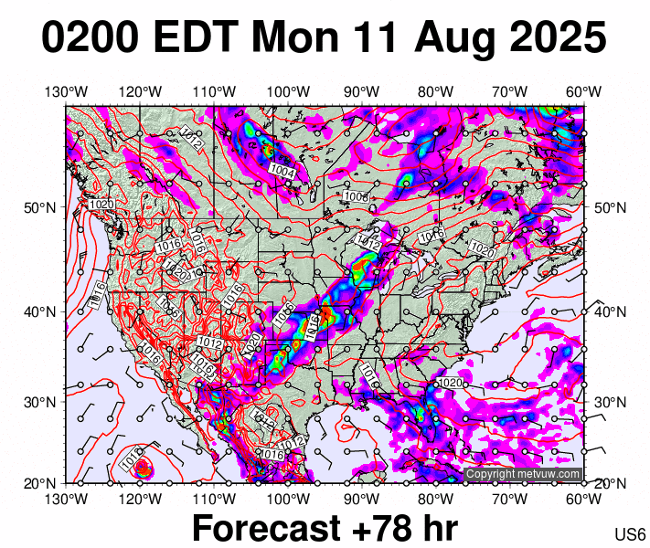 USA forecast chart for Monday, August 11th, 2025 at 6:00 AM