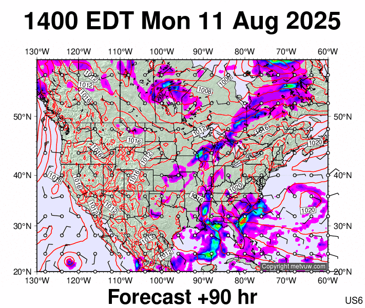 USA forecast chart for Monday, August 11th, 2025 at 6:00 PM