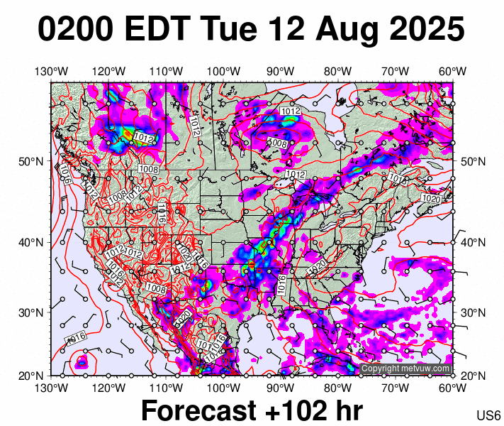 USA forecast chart for Tuesday, August 12th, 2025 at 6:00 AM
