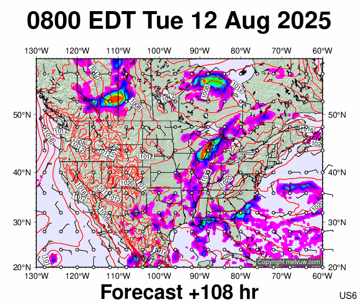 USA forecast chart for Tuesday, August 12th, 2025 at 12:00 PM