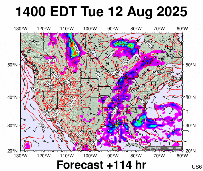 USA forecast chart for Tuesday, August 12th, 2025 at 6:00 PM