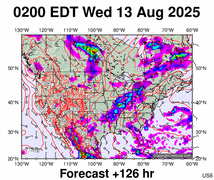 USA forecast chart for Wednesday, August 13th, 2025 at 6:00 AM