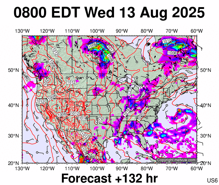 USA forecast chart for Wednesday, August 13th, 2025 at 12:00 PM