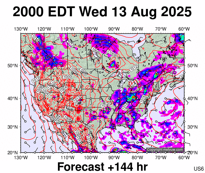 USA forecast chart for Thursday, August 14th, 2025 at 12:00 AM