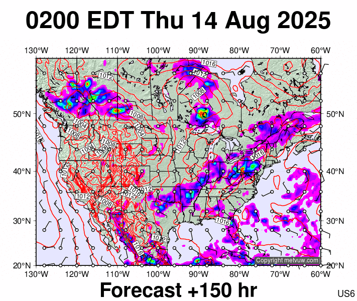 USA forecast chart for Thursday, August 14th, 2025 at 6:00 AM