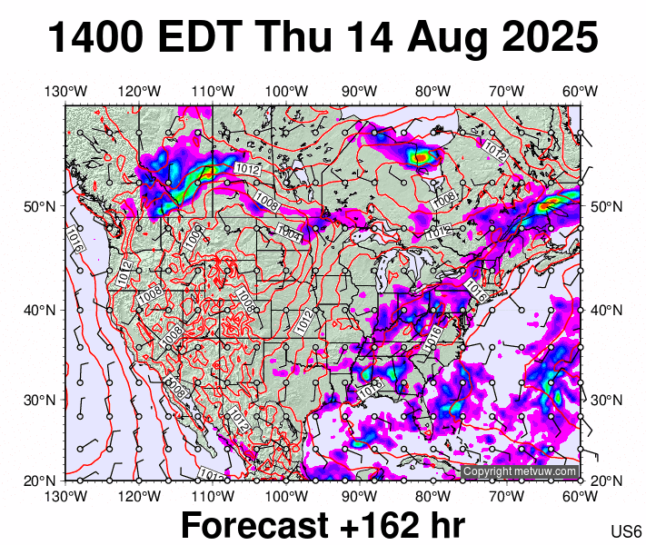 USA forecast chart for Thursday, August 14th, 2025 at 6:00 PM