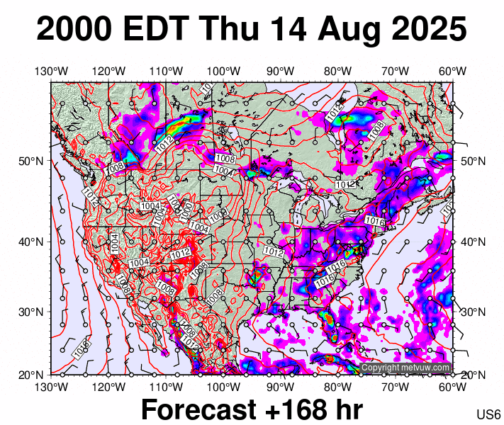 USA forecast chart for Friday, August 15th, 2025 at 12:00 AM