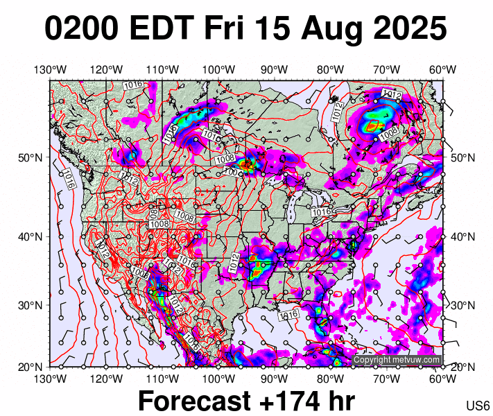 USA forecast chart for Friday, August 15th, 2025 at 6:00 AM