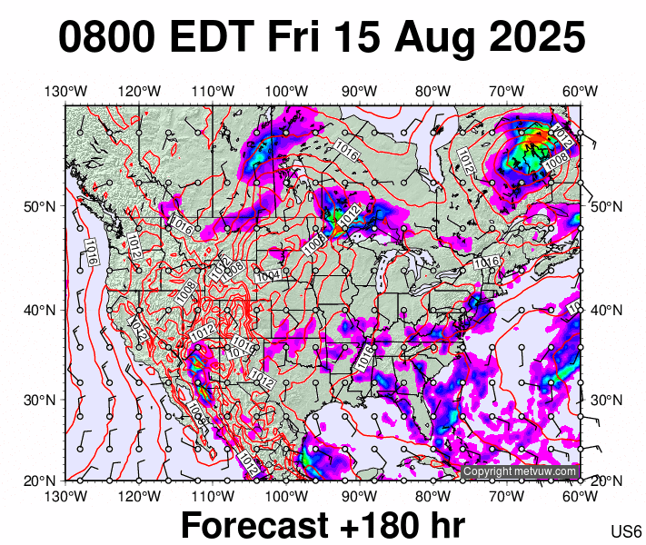 USA forecast chart for Friday, August 15th, 2025 at 12:00 PM