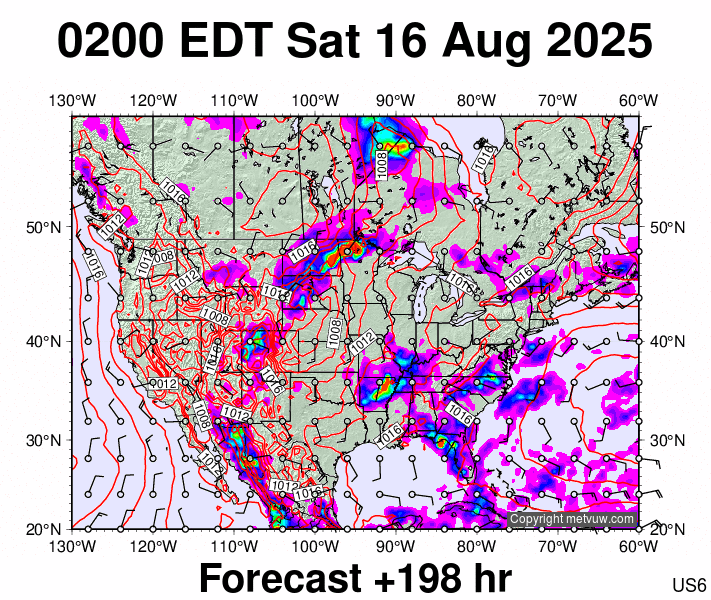 USA forecast chart for Saturday, August 16th, 2025 at 6:00 AM