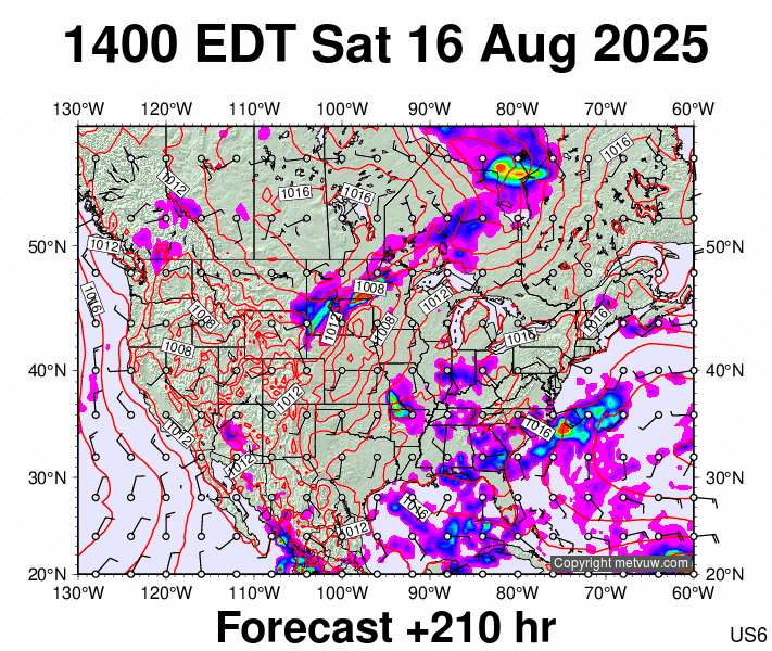USA forecast chart for Saturday, August 16th, 2025 at 6:00 PM