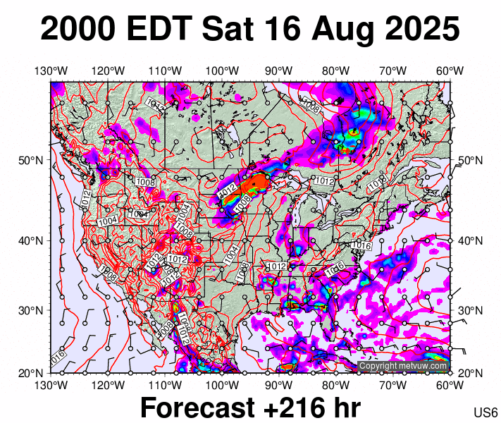 USA forecast chart for Sunday, August 17th, 2025 at 12:00 AM
