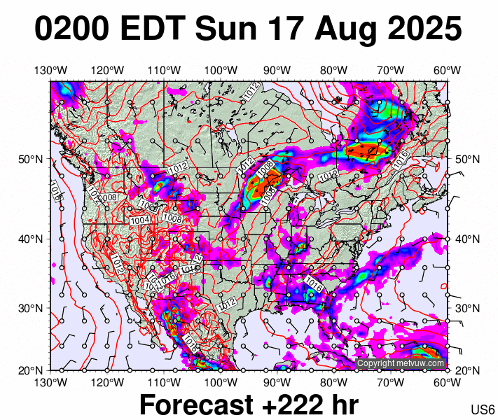 USA forecast chart for Sunday, August 17th, 2025 at 6:00 AM