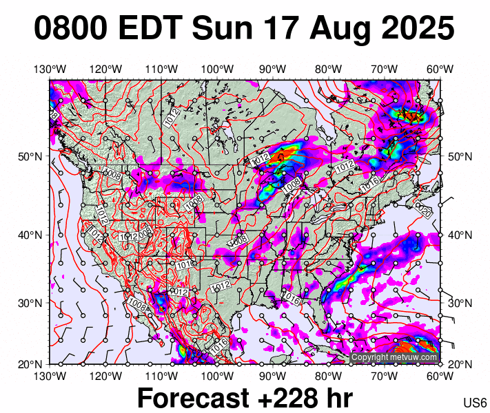 USA forecast chart for Sunday, August 17th, 2025 at 12:00 PM