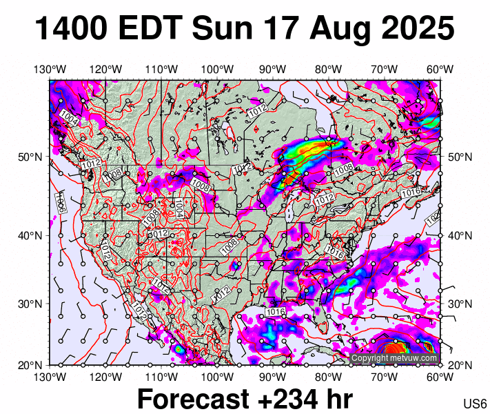 USA forecast chart for Sunday, August 17th, 2025 at 6:00 PM