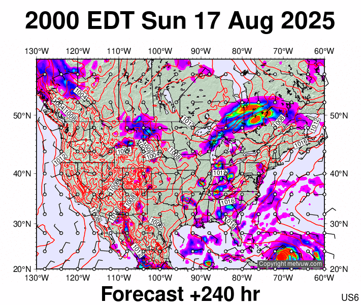 USA forecast chart for Monday, August 18th, 2025 at 12:00 AM