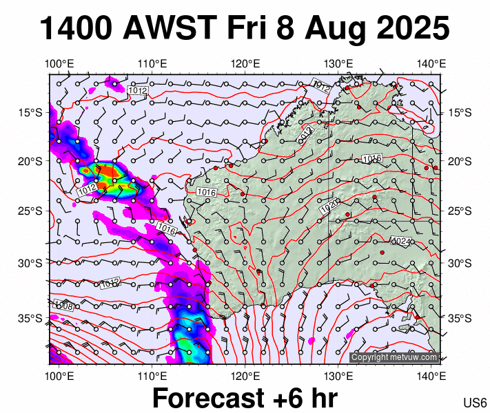 Western Australia forecast chart for Friday, August 8th, 2025 at 6:00 AM