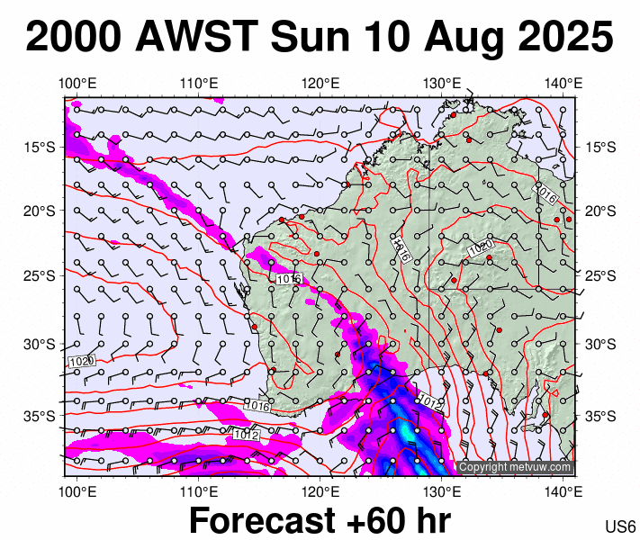 Western Australia forecast chart for Sunday, August 10th, 2025 at 12:00 PM