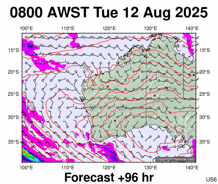 Western Australia forecast chart for Tuesday, August 12th, 2025 at 12:00 AM