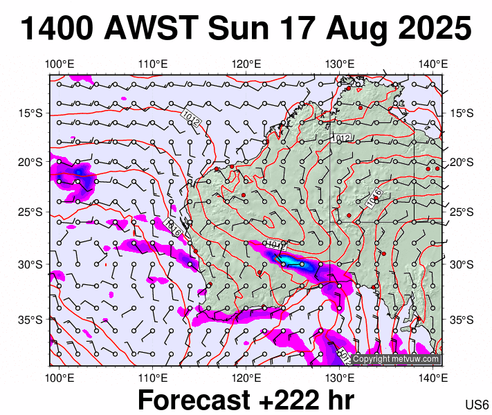 Western Australia forecast chart for Sunday, August 17th, 2025 at 6:00 AM