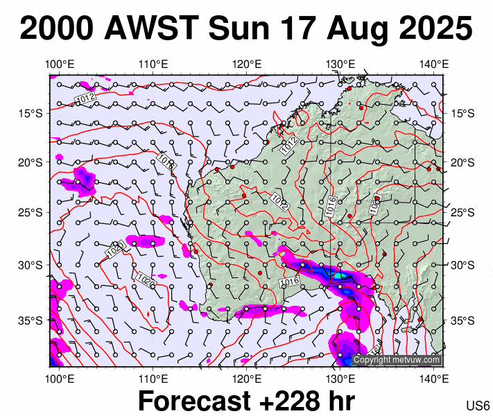 Western Australia forecast chart for Sunday, August 17th, 2025 at 12:00 PM