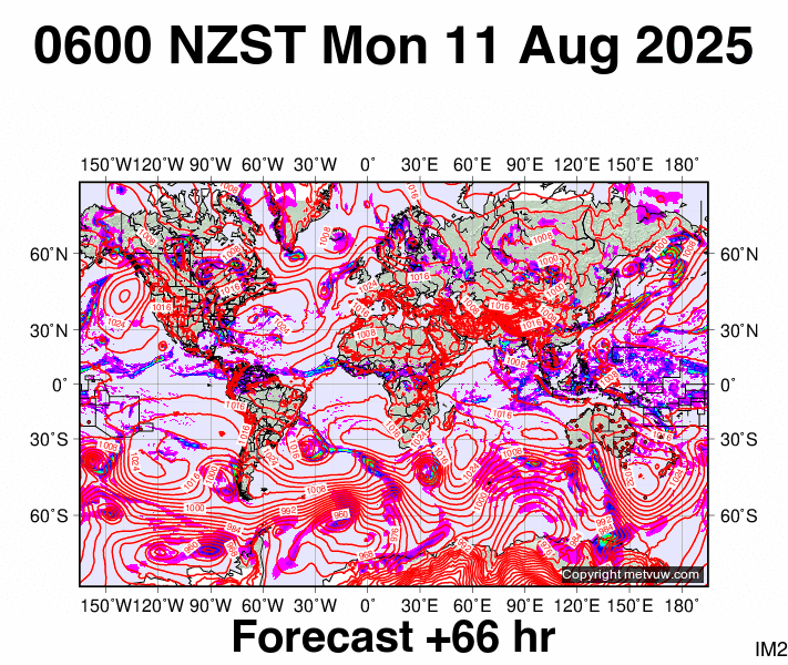 World forecast chart for Sunday, August 10th, 2025 at 6:00 PM