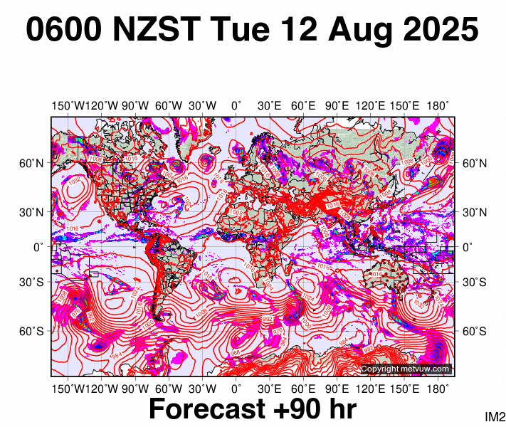 World forecast chart for Monday, August 11th, 2025 at 6:00 PM