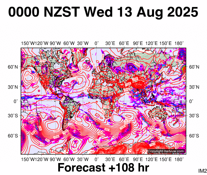 World forecast chart for Tuesday, August 12th, 2025 at 12:00 PM