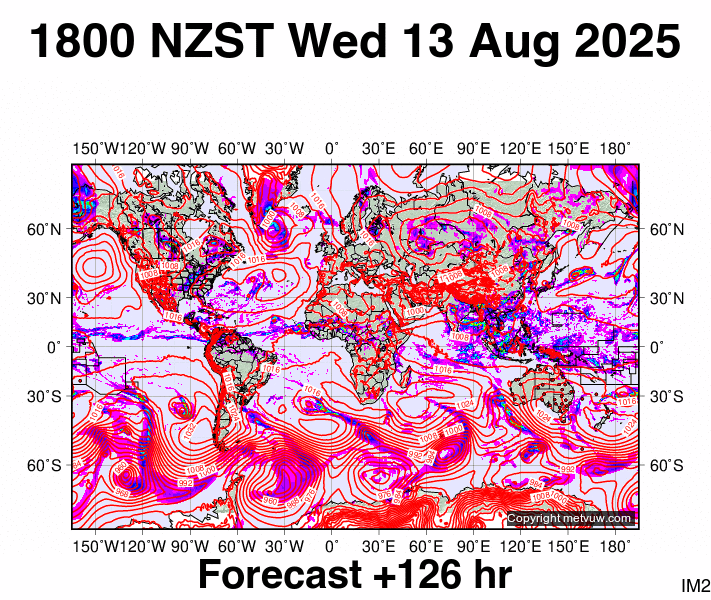 World forecast chart for Wednesday, August 13th, 2025 at 6:00 AM