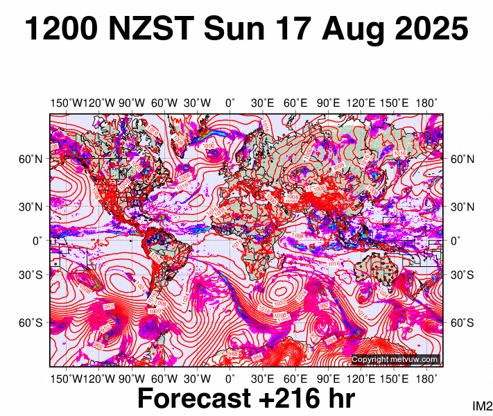 World forecast chart for Sunday, August 17th, 2025 at 12:00 AM