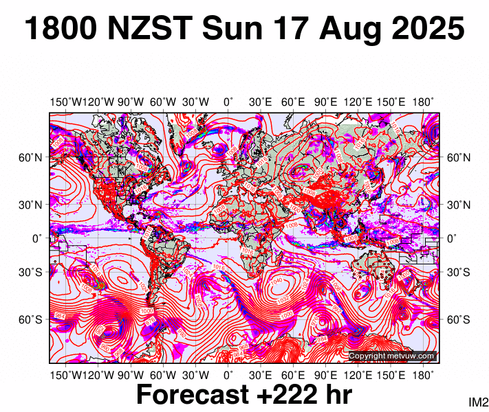 World forecast chart for Sunday, August 17th, 2025 at 6:00 AM
