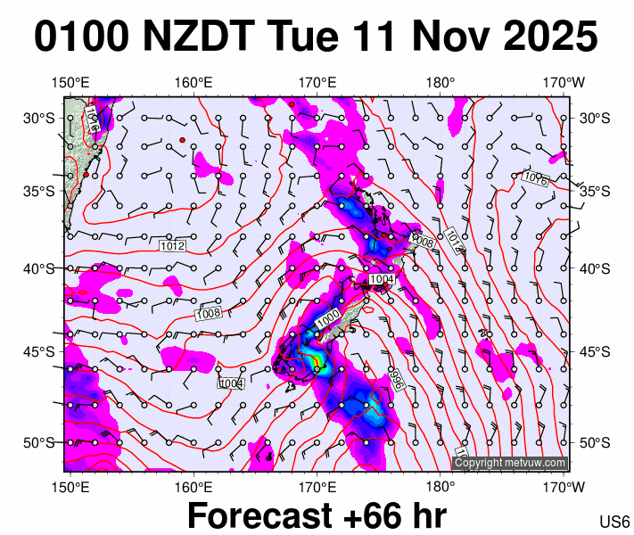 New Zealand forecast chart for Monday, November 10th, 2025 at 12:00 PM