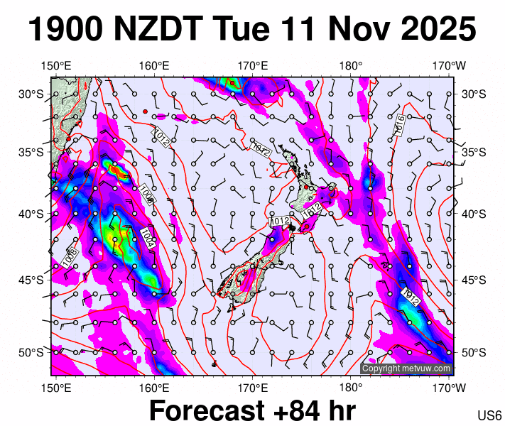 New Zealand forecast chart for Tuesday, November 11th, 2025 at 6:00 AM