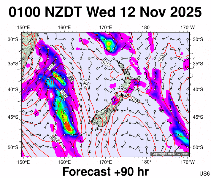 New Zealand forecast chart for Tuesday, November 11th, 2025 at 12:00 PM