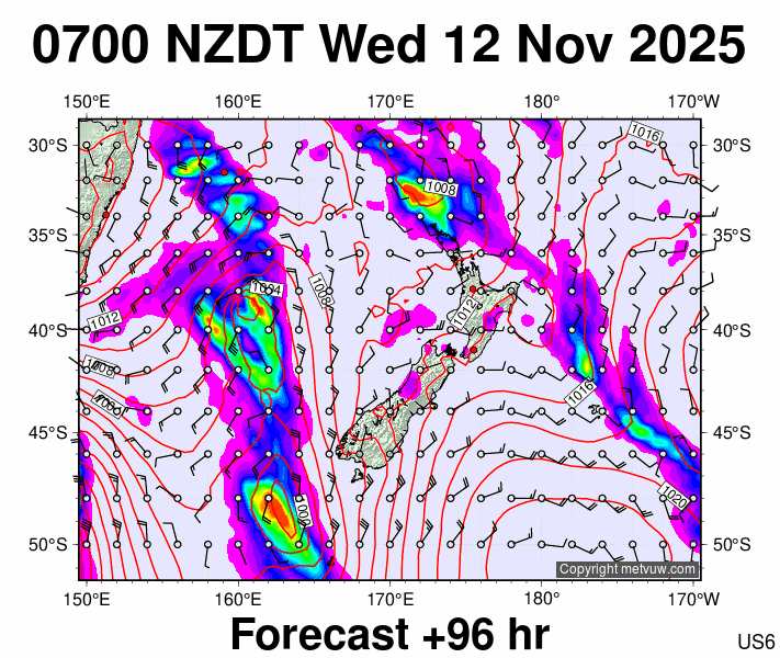 New Zealand forecast chart for Tuesday, November 11th, 2025 at 6:00 PM