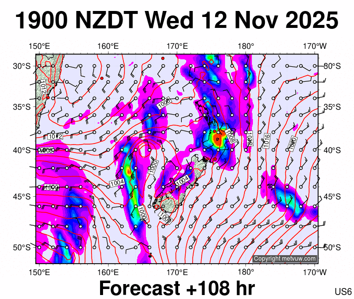 New Zealand forecast chart for Wednesday, November 12th, 2025 at 6:00 AM