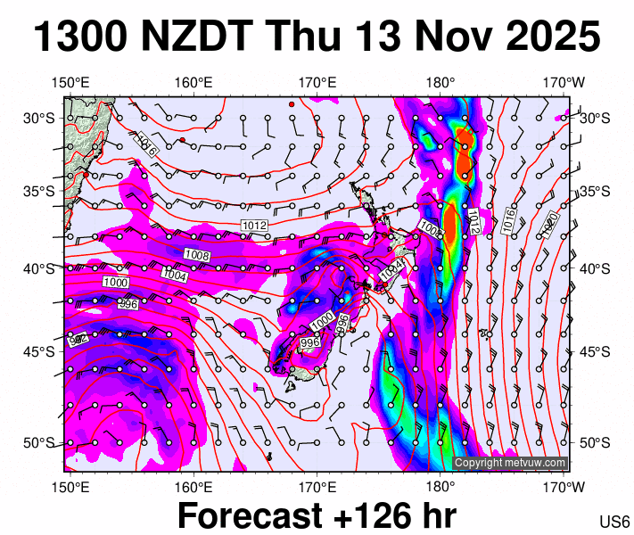 New Zealand forecast chart for Thursday, November 13th, 2025 at 12:00 AM