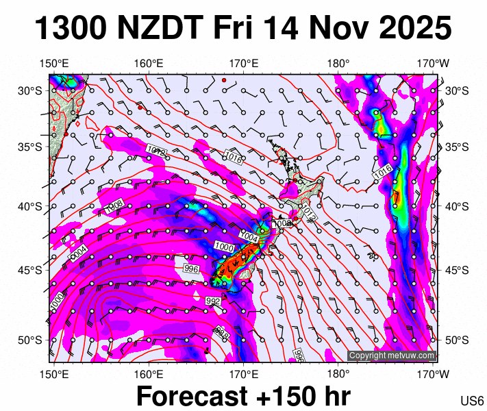 New Zealand forecast chart for Friday, November 14th, 2025 at 12:00 AM