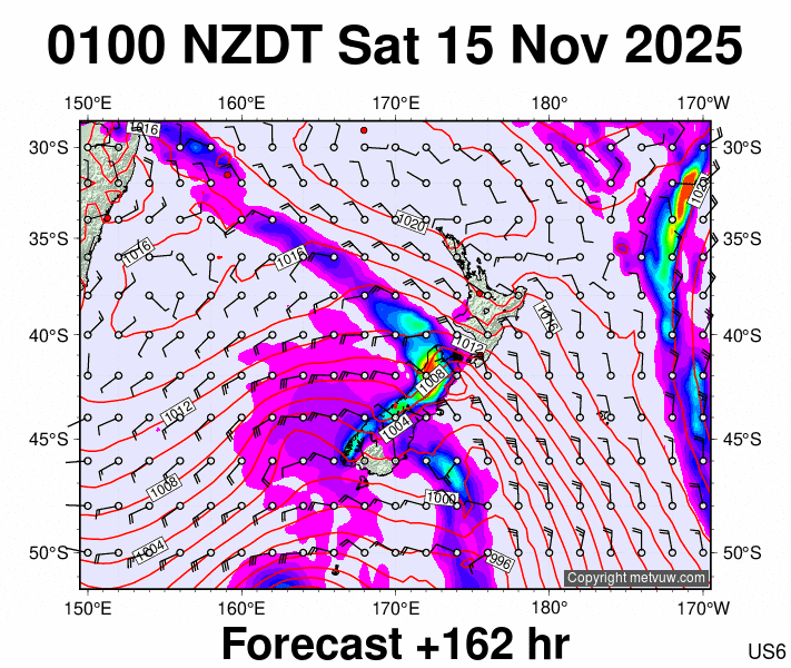 New Zealand forecast chart for Friday, November 14th, 2025 at 12:00 PM