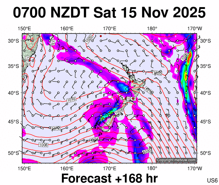 New Zealand forecast chart for Friday, November 14th, 2025 at 6:00 PM