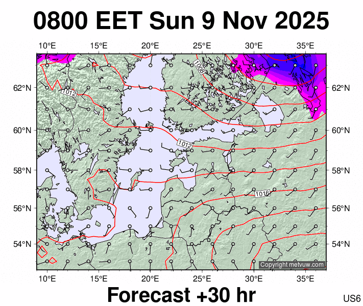 Estonia forecast chart for Sunday, November 9th, 2025 at 6:00 AM