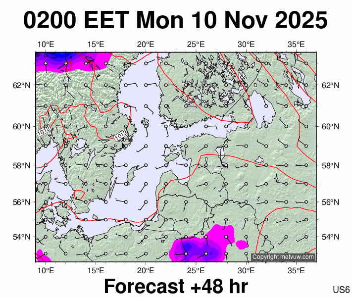 Estonia forecast chart for Monday, November 10th, 2025 at 12:00 AM