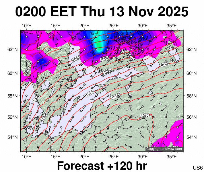 Estonia forecast chart for Thursday, November 13th, 2025 at 12:00 AM