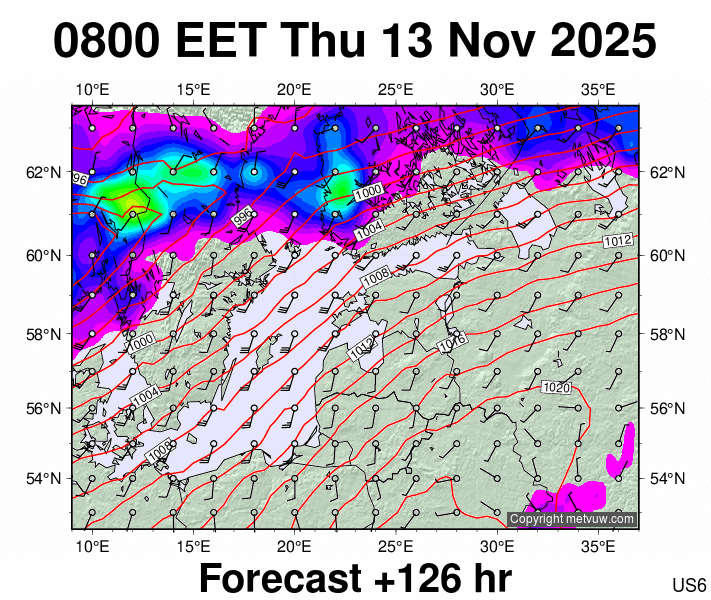 Estonia forecast chart for Thursday, November 13th, 2025 at 6:00 AM