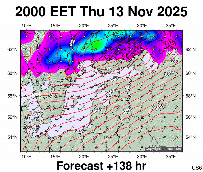 Estonia forecast chart for Thursday, November 13th, 2025 at 6:00 PM