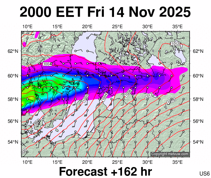 Estonia forecast chart for Friday, November 14th, 2025 at 6:00 PM