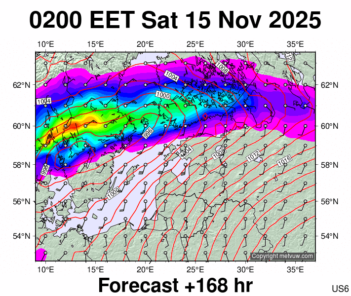 Estonia forecast chart for Saturday, November 15th, 2025 at 12:00 AM
