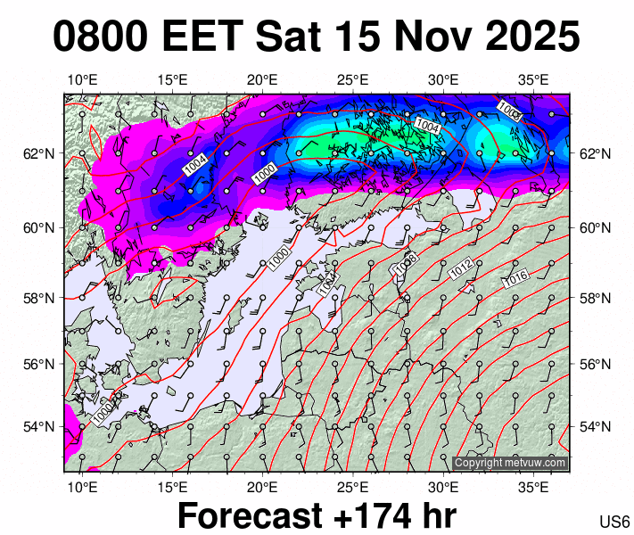 Estonia forecast chart for Saturday, November 15th, 2025 at 6:00 AM