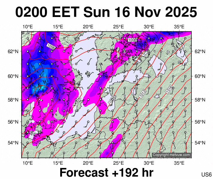 Estonia forecast chart for Sunday, November 16th, 2025 at 12:00 AM