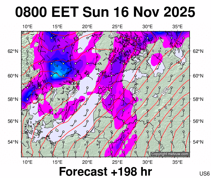 Estonia forecast chart for Sunday, November 16th, 2025 at 6:00 AM